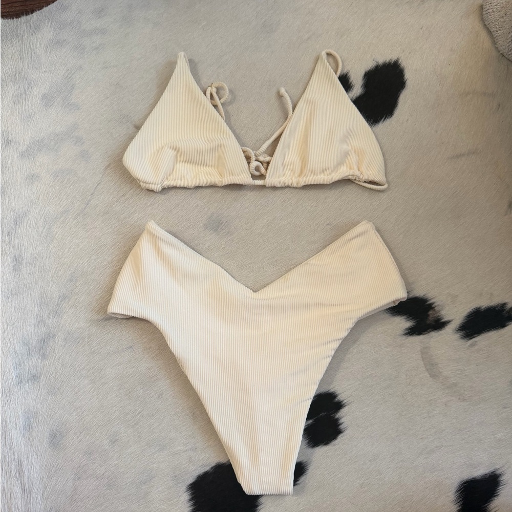 Cream Ribbed Skatie swim Triangle Bikini Set